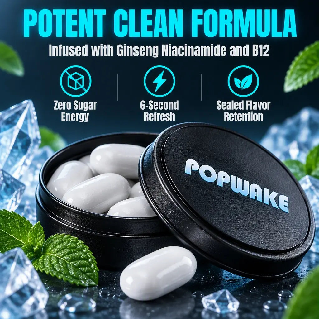 POPWAKE Energy Gum | with It, You'Ll Ditch Energy Drinks & Coffee | 6-Second Kick | 4-Hour Zone | Energy Drink Alternative | Ice-Cold & Chews 30 Min