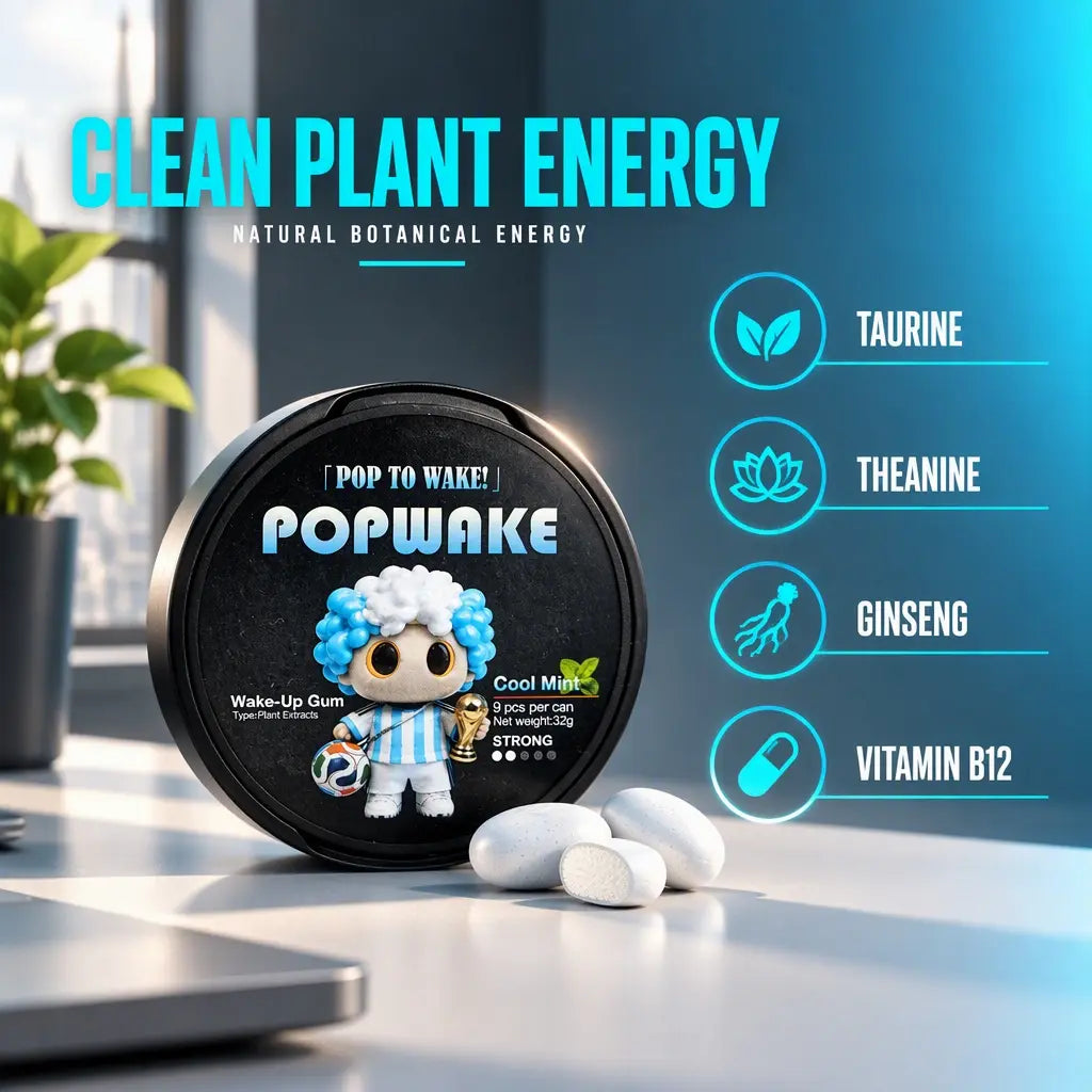 POPWAKE Energy Gum | with It, You'Ll Ditch Energy Drinks & Coffee | 6-Second Kick | 4-Hour Zone | Energy Drink Alternative | Ice-Cold & Chews 30 Min