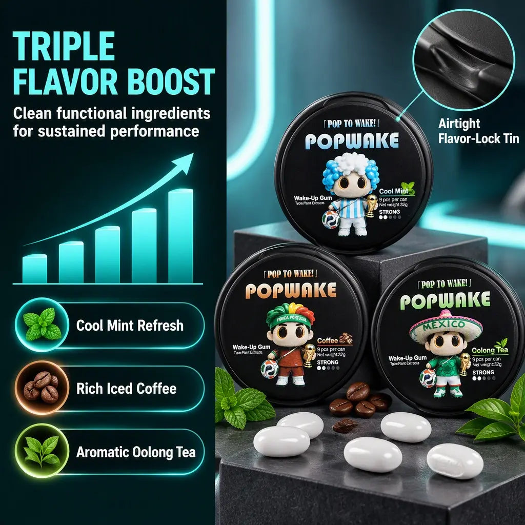 POPWAKE Energy Gum | with It, You'Ll Ditch Energy Drinks & Coffee | 6-Second Kick | 4-Hour Zone | Energy Drink Alternative | Ice-Cold & Chews 30 Min